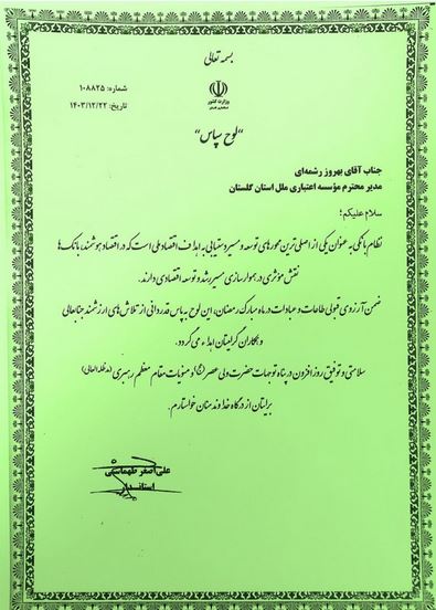 درخشش مؤسسه اعتباری ملل در رشد منابع بانکی استان گلستان