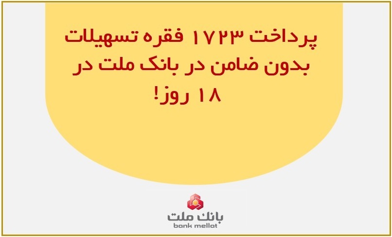 پرداخت ۱۷۲۳ فقره تسهیلات بدون ضامن در بانک ملت در ۱۸ روز!