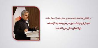 دکتر کاردگر در افتتاح ساختمان جدید سرپرستی شیراز : سینرژی بانک، بورس و بیمه به توسعه نهادهای مالی می انجامد