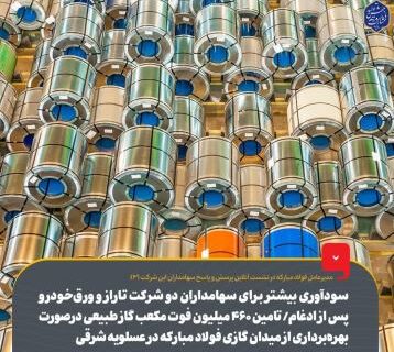 سودآوری بیشتر برای سهامداران دو شرکت تاراز و ورق‌خودرو پس از ادغام/ تامین ۴۶۰ میلیون فوت مکعب گاز طبیعی در صورت بهره‌برداری از میدان گازی فولاد مبارکه در عسلویه شرقی